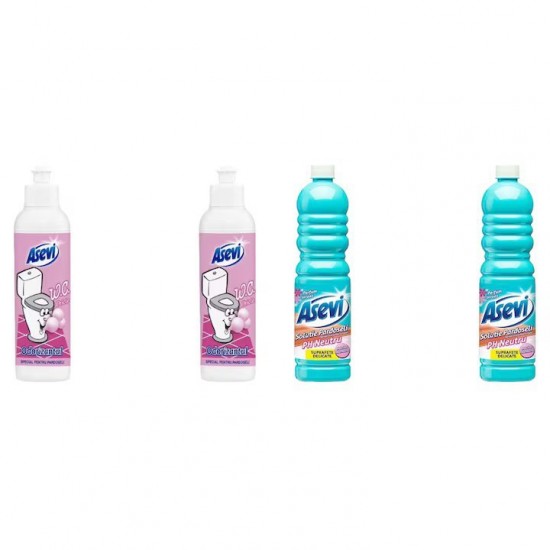 Pachet Promo: 2x Solutie Pardoseli Asevi 1l Ph Neutru + 2x Asevi Odorizant Lichid 24h Wc Chicle, 200ml