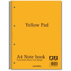 Caiet Cu Spirala, A4, 80 File - 80g/mp, 4 Perf., Coperti Carton, Aurora - Dictando - Hartie Galbena