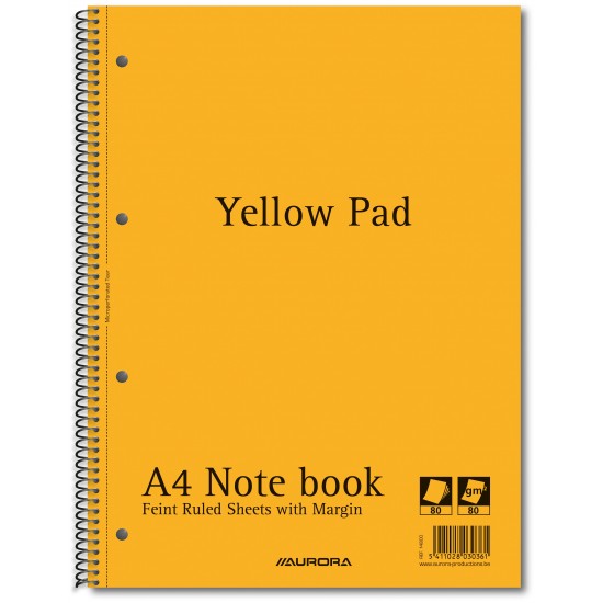 Caiet Cu Spirala, A4, 80 File - 80g/mp, 4 Perf., Coperti Carton, Aurora - Dictando - Hartie Galbena