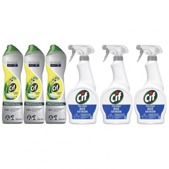 Pachet Promo: 3x Cif Spray Baie 500 Ml + 3x Cif Professional Lemon 750 Ml