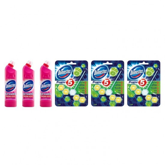 Pachet Promo: 3x Domestos Pink 750 Ml + 3x Domestos Power 5 Lime 55 G