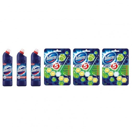 Pachet Promo: 3x Domestos Original 750 Ml + 3x Domestos Power 5 Lime 55 G