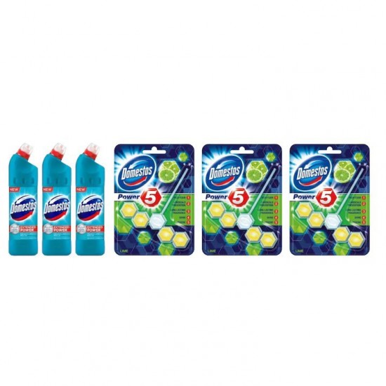Pachet Promo: 3x Domestos Atlantic 750 Ml + 3x Domestos Power 5 Lime 3 X 55 G