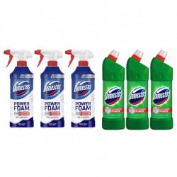 Pachet Promo: 3x Domestos Spray Spuma Baie Briza Marii 435 Ml + 3x Domestos Pine 1l