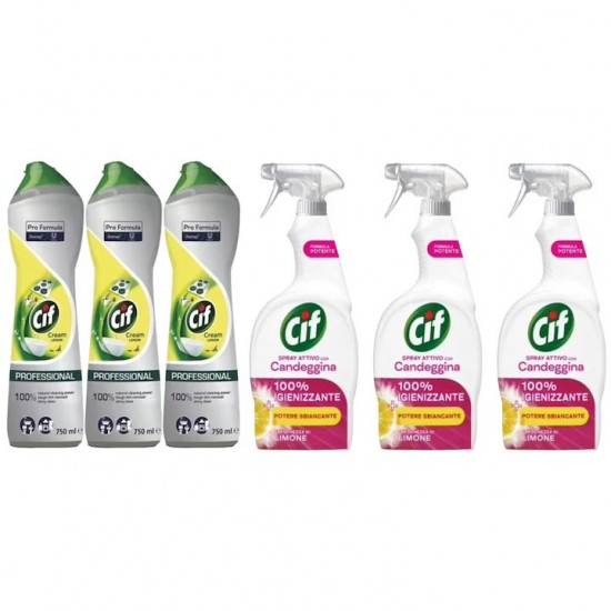Pachet Promo: 3x Cif Professional Lemon 750 Ml + 3x Cif Spray Candeggina Lamaie 650 Ml