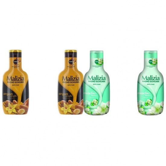 Pachet Promo: 2x Spumant De Baie Malizia Cu Ulei De Argan Si Vanilie + 2x Spumant De Baie Malizia Cu Mosc Alb 1l