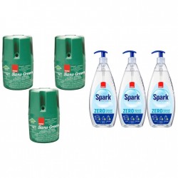 Pachet Promo: 3x Sano Green 150g + 3x Sano Spark Detergent Lichid Pentru Vase Zero Coloranti Si Parfum 1 L