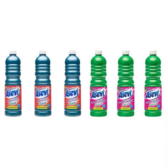 Pachet Promo: 3x Solutie Pardoseli Asevi 1l Cian + 3x Solutie Pardoseli Asevi 1l Green