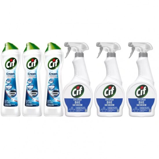 Pachet Promo: 3x Cif Spray Baie 500 Ml + 3x Cif Cream Original 500 Ml