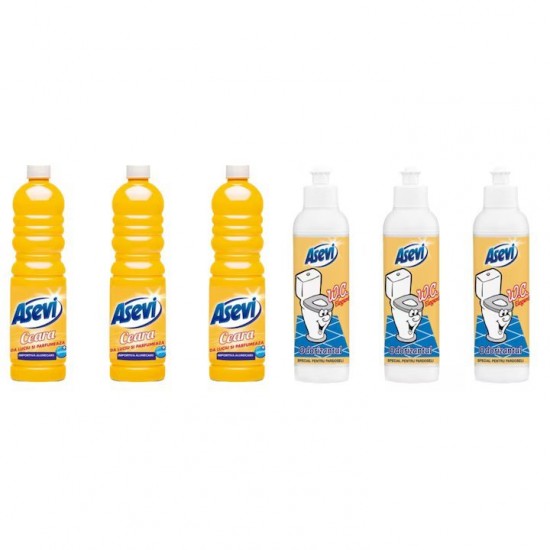 Pachet Promo: 3x Solutie Pardoseli Asevi 1l Ceara + 3x Asevi Odorizant Lichid 24h Wc Elegant, 200ml