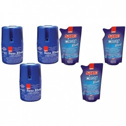 Pachet Promo: 3x Sano Blue 150g + 3x Rezerva Detergent Geamuri Sano Clear Blue, 750 Ml