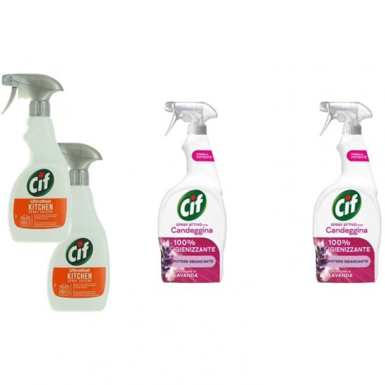 Pachet Promo: 2x Cif Spray  Bucatarie 500 Ml + 2x Cif Spray Candeggina Lavanda 650 Ml