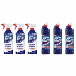Pachet Promo: 3x Domestos Spray Spuma Baie Briza Marii 435 Ml + 3x Domestos Original 750 Ml