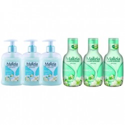 Pachet Promo: 3x Sapun Lichid Malizia  Muschio Bianco 300 Ml + 3x Spumant De Baie Malizia  Cu Mosc Alb 1l