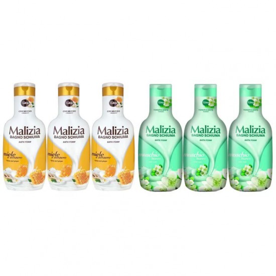 Pachet Promo: 3x Spumant De Baie Malizia Cu Miere Si Ghimbir 1l + 3x Spumant De Baie Malizia Cu Mosc Alb 1l