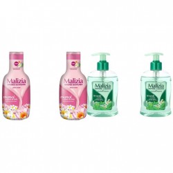 Pachet Promo: 2x Sapun Lichid Malizia Ceai Verde Si Menta 300 Ml + 2x Spumant De Baie Malizia Cu Fiori Di Lotto 1l