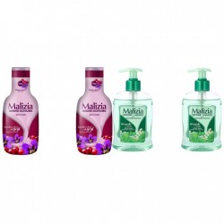 Pachet Promo: 2x Sapun Lichid Malizia Ceai Verde Si Menta 300 Ml + 2x Spumant De Baie Malizia  Cu Goji Si Flori De Goji 1l