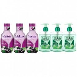 Pachet Promo: 3x Sapun Lichid Malizia Ceai Verde Si Menta 300 Ml + 3x Spumant De Baie Malizia  Cu Mure Mora1l
