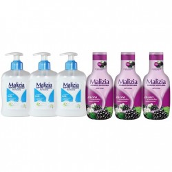 Pachet Promo: 3x Sapun Lichid Malizia Crema De Lapte 300 Ml + 3x Spumant De Baie Malizia Cu Mure Mora 1l