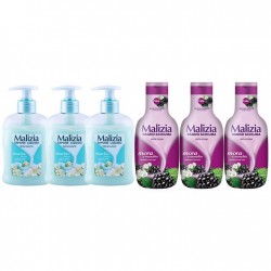 Pachet Promo: 3x Sapun Lichid Malizia  Muschio Bianco 300 Ml + 3x Spumant De Baie Malizia  Cu Mure Mora1l