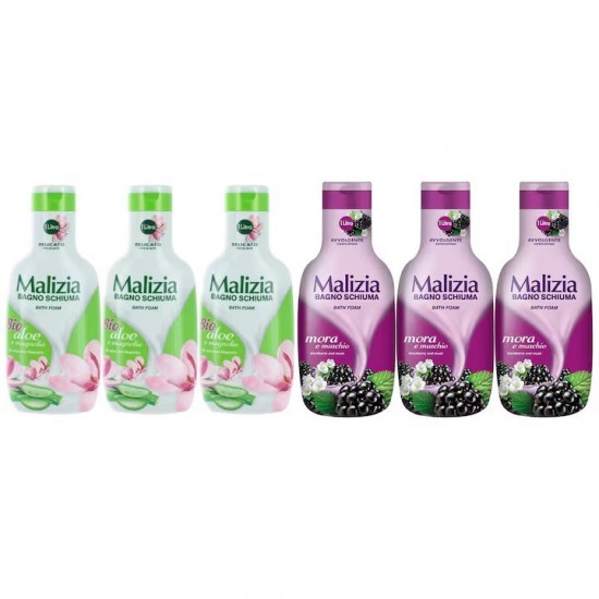 Pachet Promo: 3x Spumant De Baie Malizia Cu Aloe & Magnolia  1l + 3x Spumant De Baie Malizia Mure Mora 1l