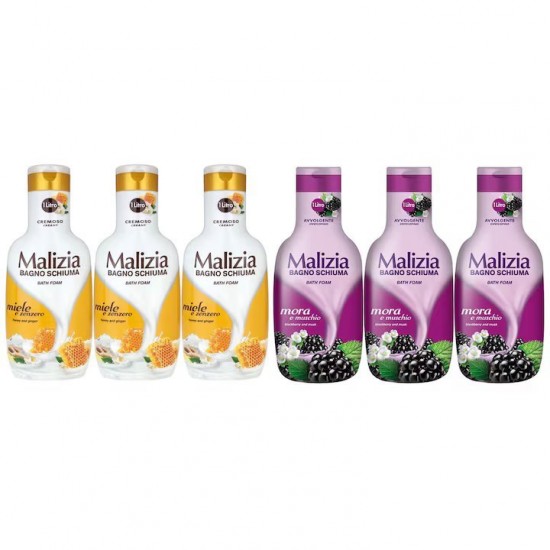 Pachet Promo: 3x Spumant De Baie Malizia Cu Miere Si Ghimbir 1l + 3x Spumant De Baie Malizia Mure Mora 1l