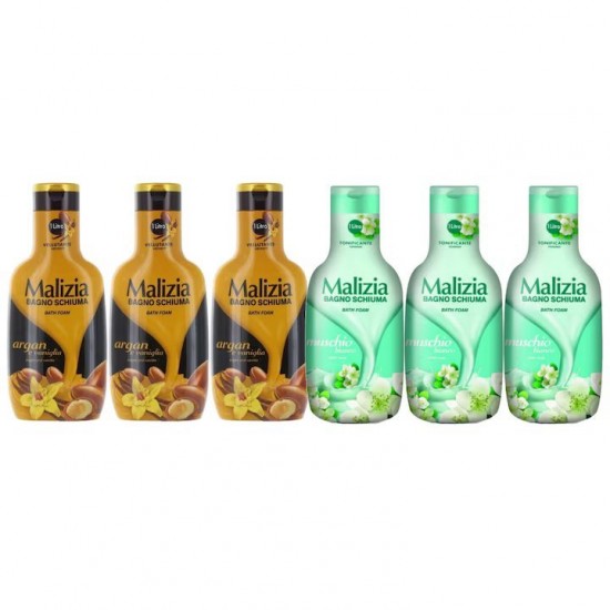 Pachet Promo: 3x Spumant De Baie Malizia Cu Ulei De Argan Si Vanilie + 3x Spumant De Baie Malizia Cu Mosc Alb 1l