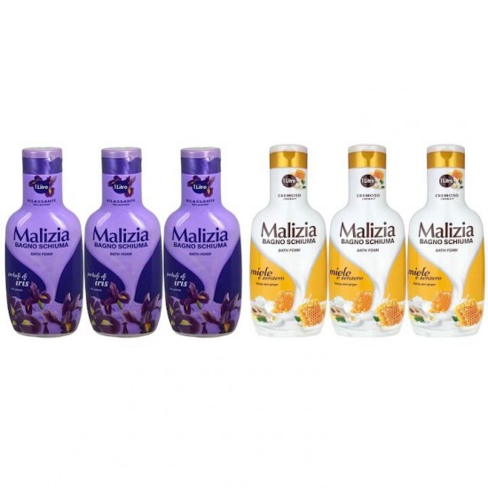 Pachet Promo: 3x Spumant De Baie Malizia Cu Petale De Iris 1l + 3x Spumant De Baie Malizia Cu Miere Si Ghimbir 1l