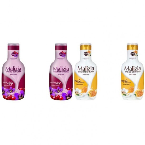 Pachet Promo: 2x Spumant De Baie Malizia Cu Goji Si Flori De Goji 1l + 2x Spumant De Baie Malizia Cu Miere Si Ghimbir 1l
