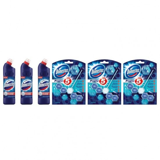 Pachet Promo: 3x Domestos Original 750 Ml + 3x Domestos Power 5 Ocean 55 G