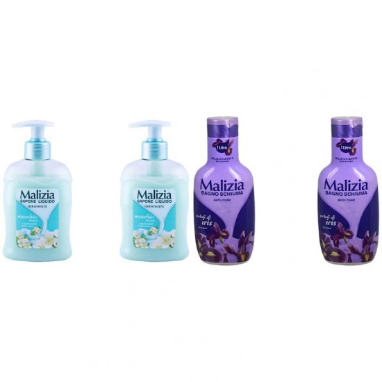 Pachet Promo: 2x Sapun Lichid Malizia  Muschio Bianco 300 Ml + 2x Spumant De Baie Malizia Cu Petale De Iris 1l