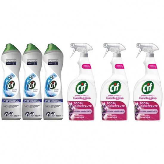 Pachet Promo: 3x Cif Professional Original 750 Ml + 3x Cif Spray Candeggina Lavanda 650 Ml