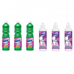 Pachet Promo: 3x Solutie Pardoseli Asevi 1l Green + 3x Asevi Odorizant Lichid 24h Wc Purple 200ml
