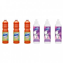 Pachet Promo: 3x Solutie Pardoseli Asevi 1l Portocala + 3x Asevi Odorizant Lichid 24h Wc Purple, 200ml