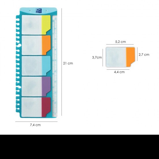 Index Plastic Adeziv Elba 25x9cm, Translucid, Suport Gradat 18cm Ce Poate Fi Indosariat, Posibilitate Rescriere, 5x5 Culori, Set 25