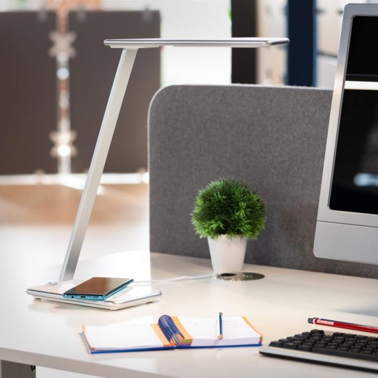 Lampa Unilux Led Jazz Metal, Design Ergonomic Elegant, 5 Nivele Intensitate, 3 Moduri Lumina Rece/cald, Senzor Pentru Adaptare La Lumina Ambientala, Aluminiu/abs, Culoare Gri