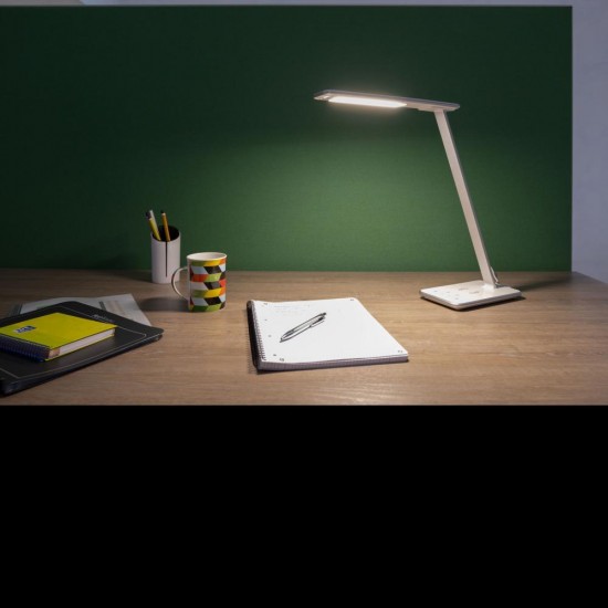 Lampa Unilux Led Jazz Metal, Design Ergonomic Elegant, 5 Nivele Intensitate, 3 Moduri Lumina Rece/cald, Senzor Pentru Adaptare La Lumina Ambientala, Aluminiu/abs, Culoare Gri