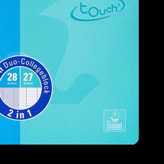 Caiet Oxford Touch Duo, A4+ 80f, Spira Dubla, Scribzee, Dictando+patratele, Culoare Albastru Aqua