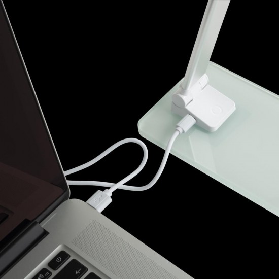 Lampa Unilux Led Popy, Design Contemporan, Mod Lampa De Noapte, Cablu Usb, Portabila, Baza Stabila Sticla 0.8cm, Aluminiu/sticla, Culoare Alb