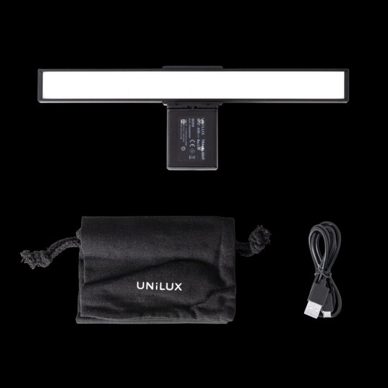 Lampa Unilux Led Travelight, Sistem Prindere Pe Laptop, Intensitate Reglabila, Lumina Rece/cald, Alimentare Usb 5v/1a, Cablu 1m, Portabila, Husa Inclusa, Aluminiu/abs, Culoare Negru