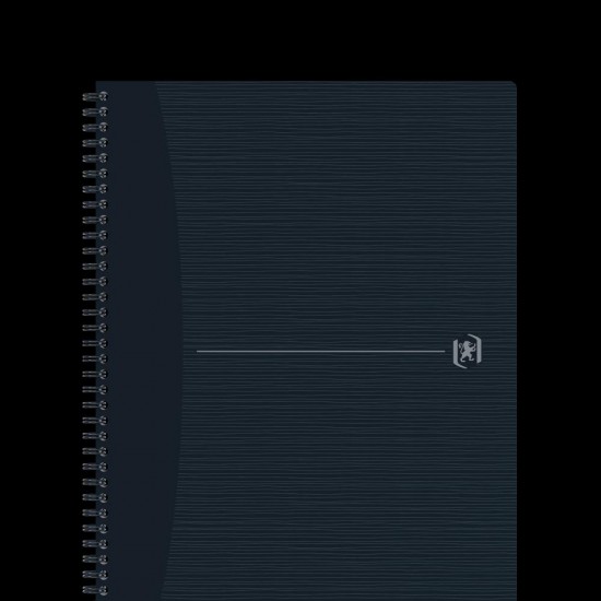 Caiet Oxford Origins, A4+ 70 File, Hartie Optik 90g/mp, Spira Dubla, Scribzee, Ecolabel, Coperta Plastifiata Flexibila, Microperforatii, Margini Liniate, Pagina Info Personale, Dictando, Culoare Negru