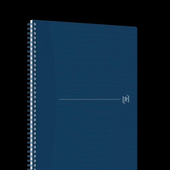 Caiet Oxford Origins, A4+ 70 File, Hartie Optik 90g/mp, Spira Dubla, Scribzee, Ecolabel, Coperta Plastifiata Flexibila, Microperforatii, Margini Liniate, Pagina Info Personale, Dictando, Culoare Albastru Inchis