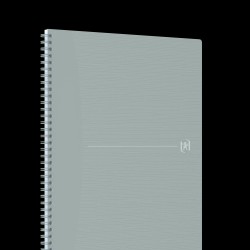 Caiet Oxford Origins, A4+ 70 File, Hartie Optik 90g/mp, Spira Dubla, Scribzee, Ecolabel, Coperta Plastifiata Flexibila, Microperforatii, Margini Liniate, Pagina Info Personale, Dictando, Culoare Gri