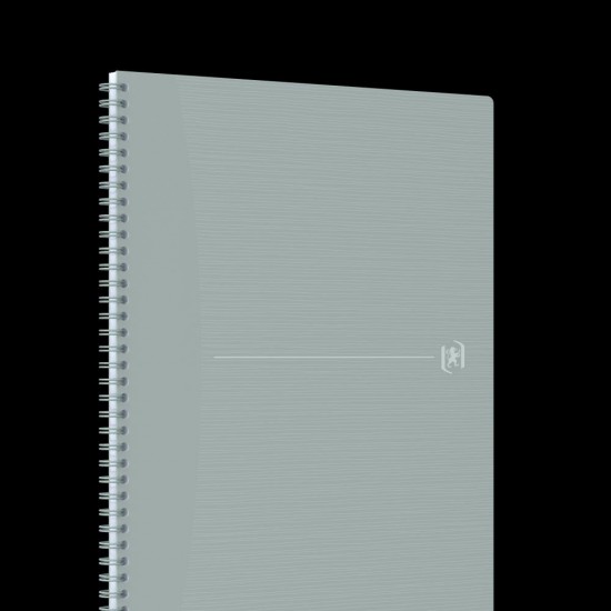 Caiet Oxford Origins, A4+ 70 File, Hartie Optik 90g/mp, Spira Dubla, Scribzee, Ecolabel, Coperta Plastifiata Flexibila, Microperforatii, Margini Liniate, Pagina Info Personale, Dictando, Culoare Gri