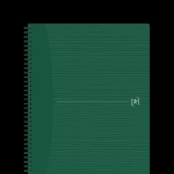 Caiet Oxford Origins, A4+ 70 File, Hartie Optik 90g/mp, Spira Dubla, Scribzee, Ecolabel, Coperta Plastifiata Flexibila, Microperforatii, Margini Liniate, Pagina Info Personale, Dictando, Culoare Verde