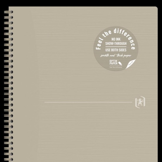 Caiet Oxford Origins, A4+ 70 File, Hartie Optik 90g/mp, Spira Dubla, Scribzee, Ecolabel, Coperta Plastifiata Flexibila, Microperforatii, Pagina Info Personale, Patratele, Culoare Bej