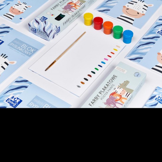 Acuarele Guase Oxford Kids Pentru Afise, Set 14 Culori, Recipient 20ml, Include Auriu, Argintiu Si Culoarea Pielii, Motiv Zebra