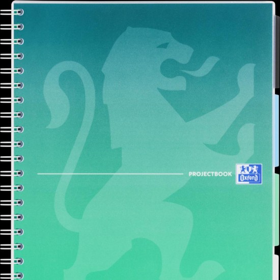 Caiet Organizator Oxford Project Book, A4 80f, Hartie Optik 90g/mp, Spira Dubla, Scribzee, Coperta Pp, Pefc, 4 Separatoare Colorate Repozitionabile, Microperforatii, Patratele, Gradient Classic Diverse Culori