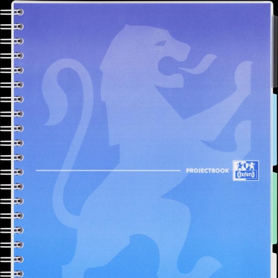 Caiet Organizator Oxford Project Book, A4 80f, Hartie Optik 90g/mp, Spira Dubla, Scribzee, Coperta Pp, Pefc, 4 Separatoare Colorate Repozitionabile, Microperforatii, Patratele, Gradient Classic Diverse Culori