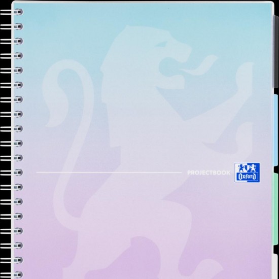 Caiet Organizator Oxford Project Book, A4 80f, Hartie Optik 90g/mp, Spira Dubla, Scribzee, Coperta Pp, Pefc, 4 Separatoare Colorate Repozitionabile, Microperforatii, Patratele, Gradient Pastel Diverse Culori